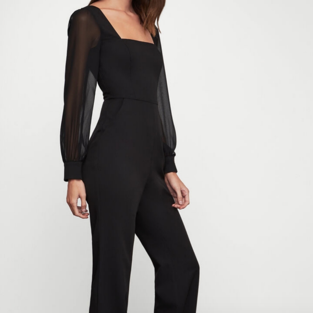 BCBGMaxAzria Black Sheer Sleeve Jumpsuit